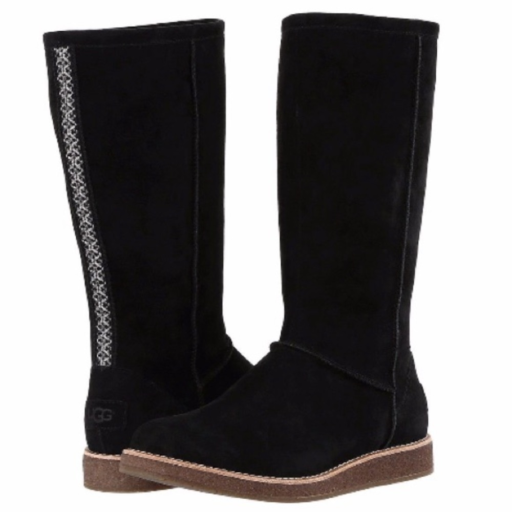 UGG Rue Tall Black Suede Zip Up Boots EUC Size 6
